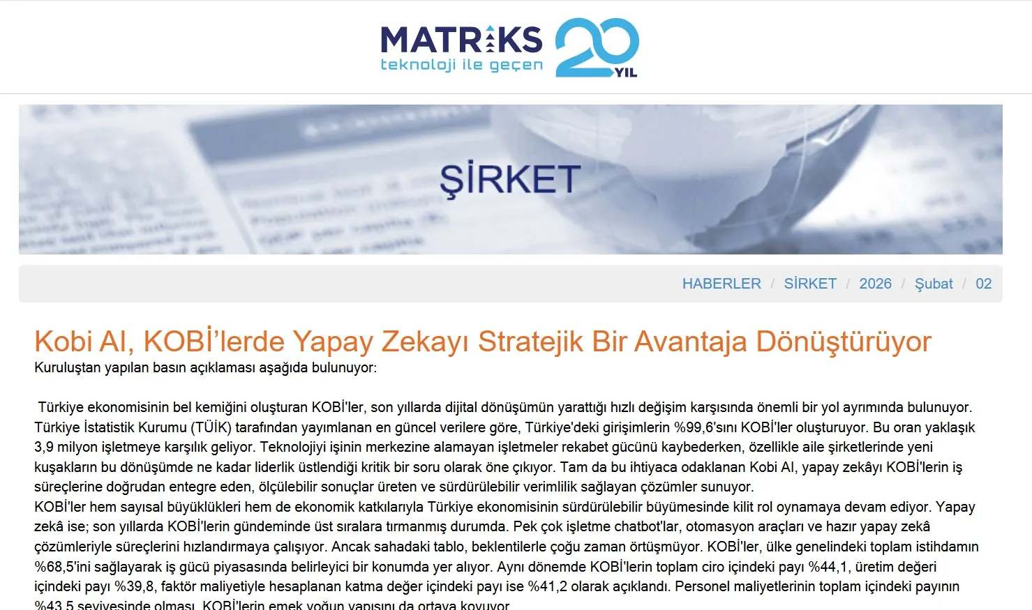 Kobi AI, KOBİ’lerde Yapay Zekayı Stratejik Bir Avantaja Dönüştürüyor (matriksdata.com)