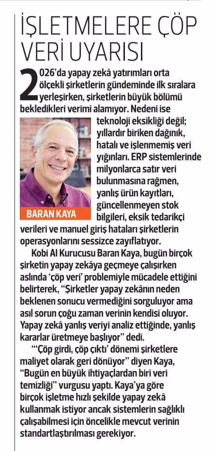 İŞLETMELERE ÇÖP VERİ UYARISI (Hürriyet Gazetesi 01.06.2026)
