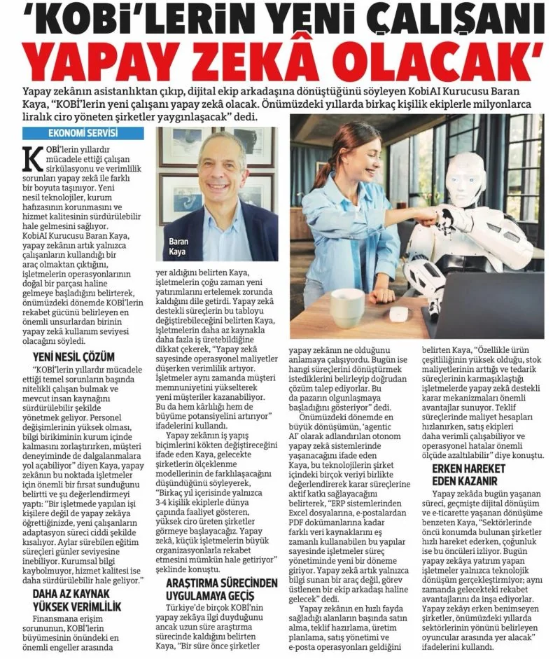 KOBİ'lerin Yeni Çalışanı Yapay Zeka Olacak (Hürriyet Gazetesi 27.06.2026)
