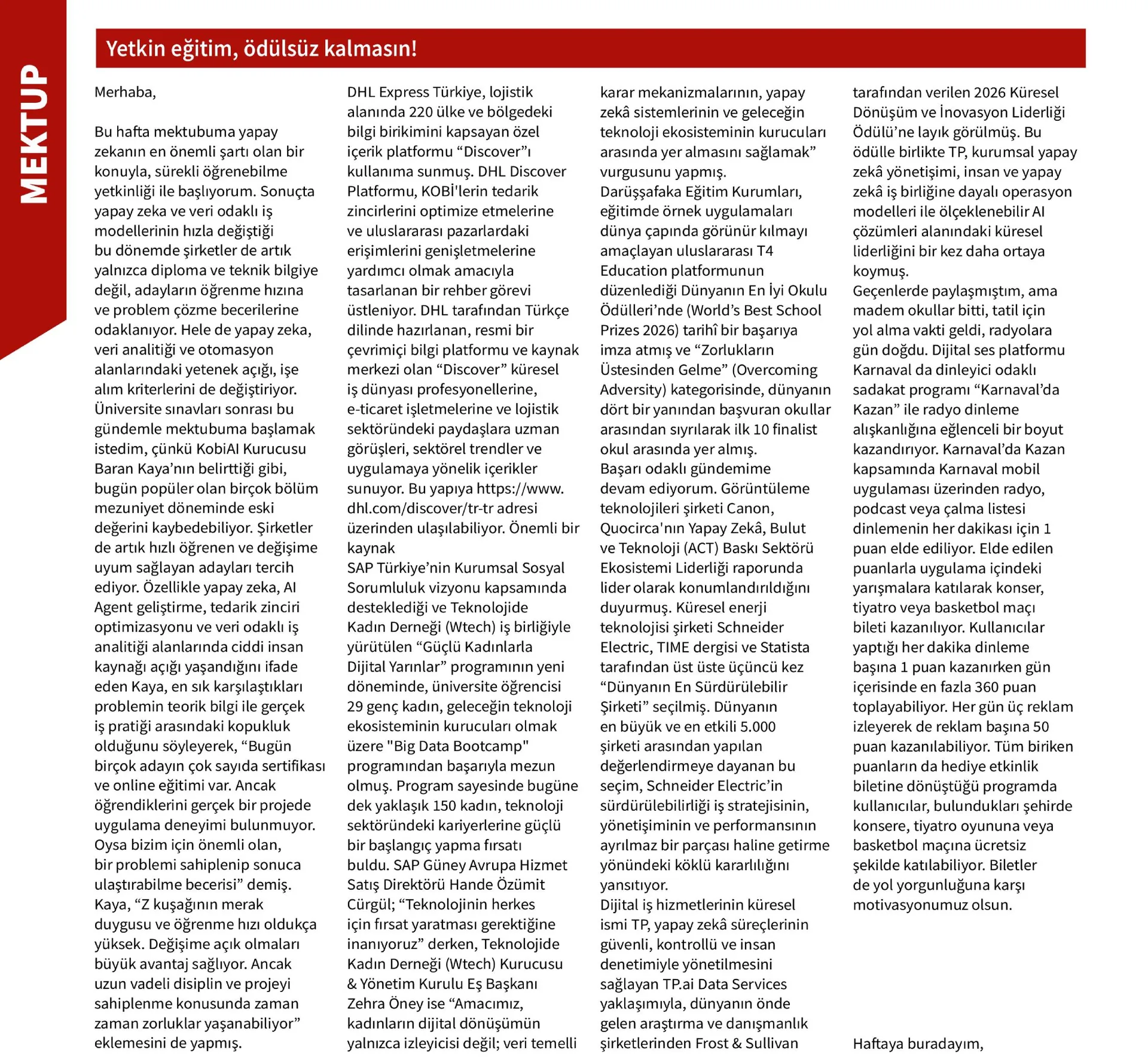 Yetkin Eğitim, Ödülsüz Kalmasın (BT Haber Gazetesi 30.06.26)