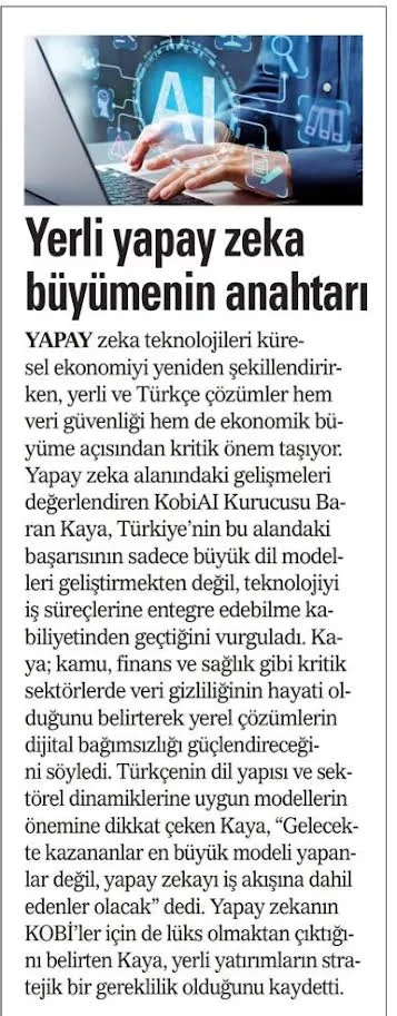 Yerli Yapay Zeka Büyümenin Anahtarı (Akşam Gazetesi 26.08.2026)